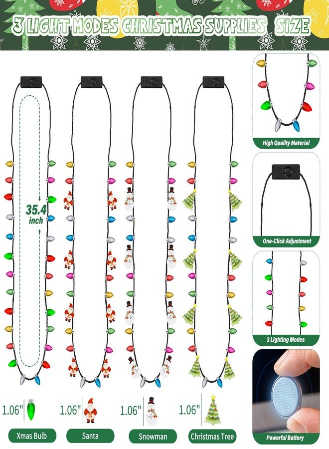EOBOH 12pcs Christmas Necklaces Party Favors Women Men, Glowing Bulb Light Tree Santa Candy Cane Xmas Necklaces, 3 Modes Colorful Ugly Christmas Xmas New Year Eve Party Supplies - Image 2